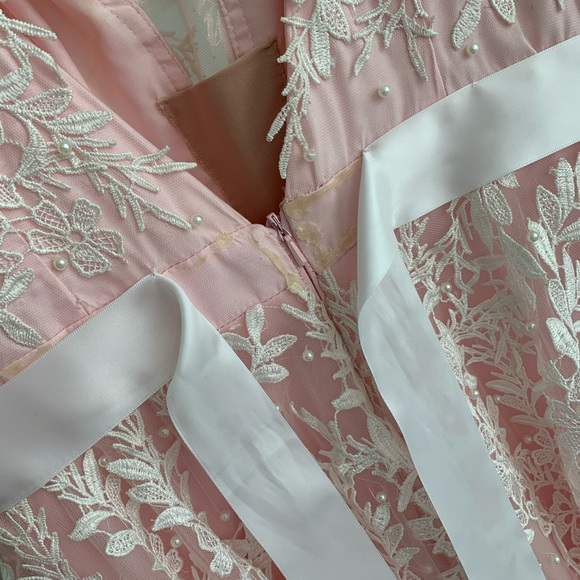 Flower Lace Pink Prom Dress - Picture 4 of 11